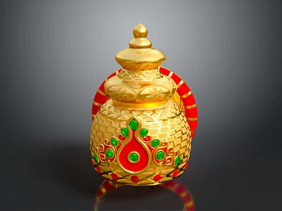 Elegant Golden Traditional Apparel with Red and Green Decorative Accents and Intricate Patterns 3d model
