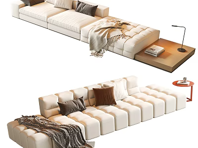 Modern White Modular Sectional Sofa With Cozy Blanket Decorative Pillows And Side Table 3d model