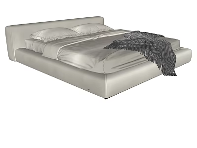 Modern Double Bed With Soft Mattress White Pillows And Knitted Blanket 3d model