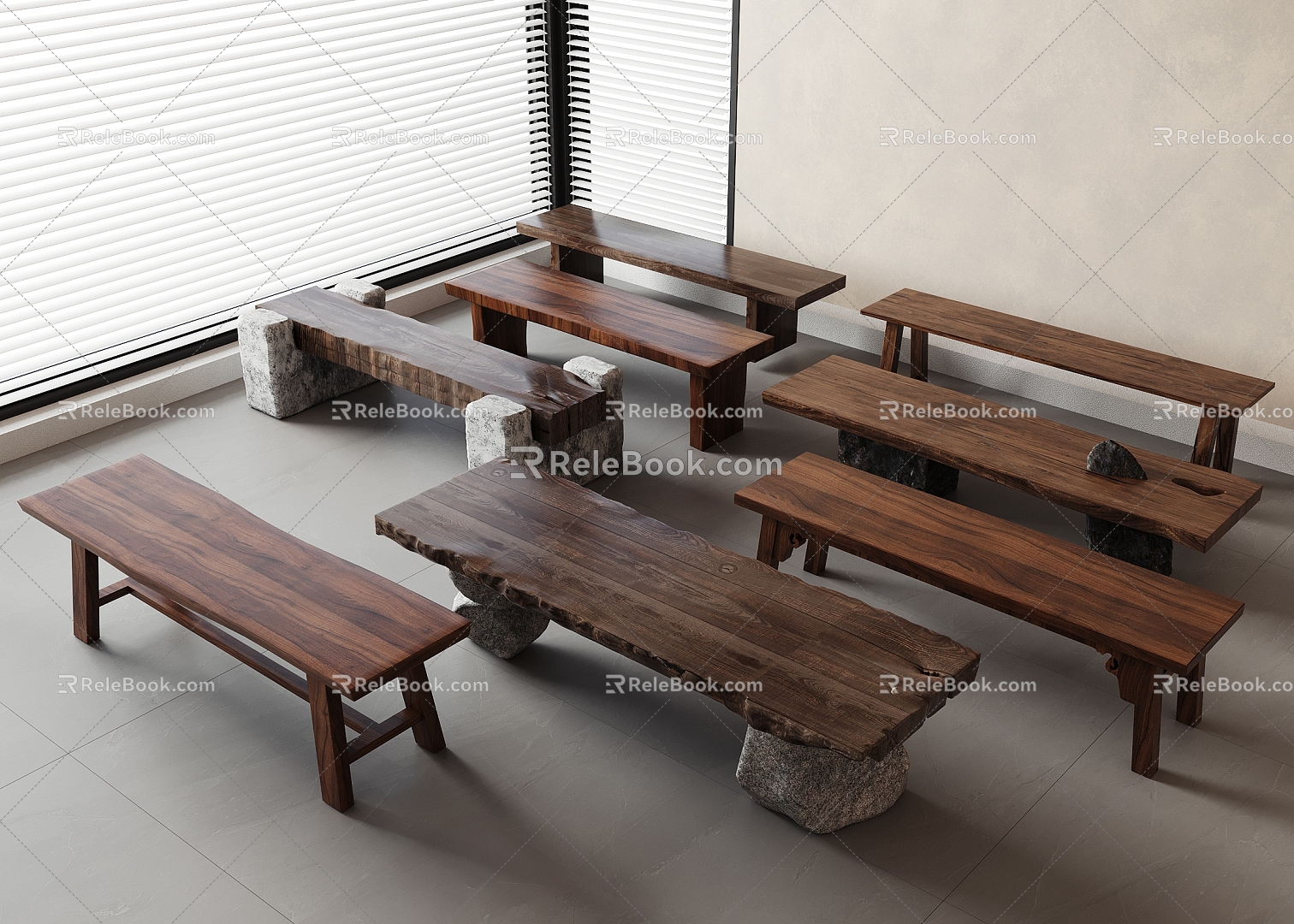 Modern Stool Wooden Stool Bench Leisure Stool Old Wooden Stool 3d model