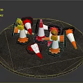 Orange And White Reflective Traffic Cones Arranged On Circular Gray Platform
