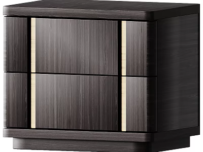 Modern Dark Wood Bedside Table With Two Drawers And Golden Decorative Stripes 3d model