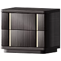 Modern Dark Wood Bedside Table With Two Drawers And Golden Decorative Stripes