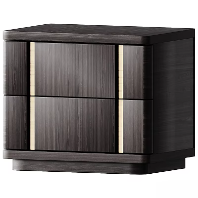 Modern Dark Wood Bedside Table With Two Drawers And Golden Decorative Stripes 3d model