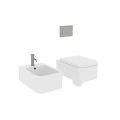 Modern Wall Hung White Toilet With Square Basin And Gray Wall Design