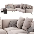 Modern Light Gray Sectional Sofa With Multiple Pillows And Cozy Throw Blanket 3d model