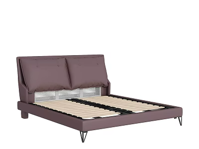 Modern Double Bed With Leather Headboard Two Cushioned Headrests And Metal Legs 3d model