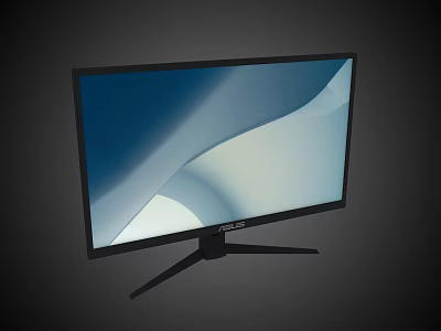 ASUS Computer Monitor With Black Frame Stand And Blue Wave Screen 3d model