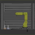Grey Enclosed Automated Equipment With Yellow Robotic Arm And Internal Machinery