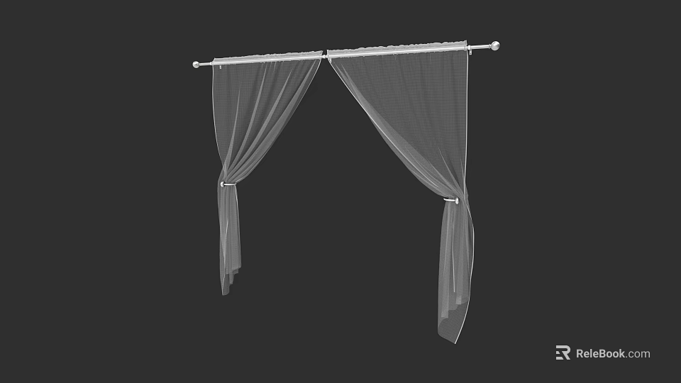 White Sheer Curtains On Rod For Light Filtering And Elegant Window Decor 3d model 