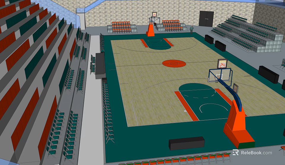 Indoor Basketball Gym Interior With Basketball Court Bleachers Hoops And Seats 3d model 