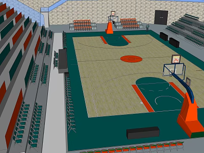 Indoor Basketball Gym Interior With Basketball Court Bleachers Hoops And Seats 3d model