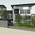 Modern Two Story Detached Villa Exterior With Lawn Stairs Garage And Trees