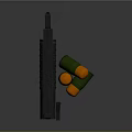 Modern Black Shotgun With Green And Orange Ammunition Isolated On Gray Background