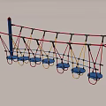 Outdoor Playground Climbing Equipment With Blue Poles Red Tops Red And Yellow Ropes