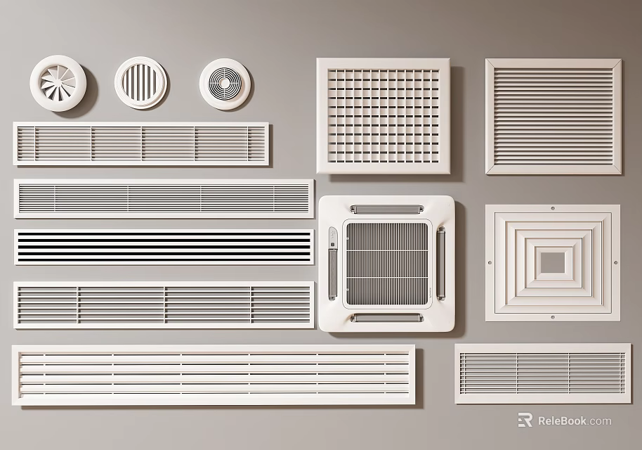 Air Conditioner Vents With Various Modern Designs And Different Grille Styles For Home Interior 3d model 
