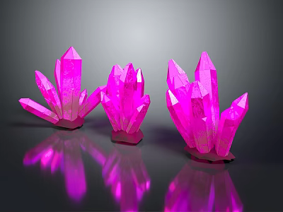 Pink Crystal Cluster Decorative Ornament Set With Shiny Surface And Dark Background Reflections 3d model
