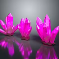 Pink Crystal Cluster Decorative Ornament Set With Shiny Surface And Dark Background Reflections