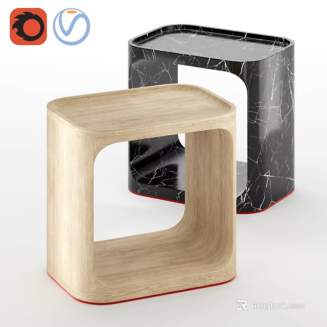 Modern Dining Tables With Light Wood And Black Cracked Texture Red Base 3d model