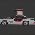 Vintage Classic Car with Gullwing Doors Silver Body Red Interior Retro Design