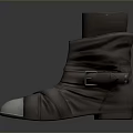 Stylish Brown Leather Boots With Strap Buckle And White Toe Cap For Everyday Wear