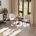 Modern Single Chairs In Bright Living Room With Window Curtains Small Table And Flowers