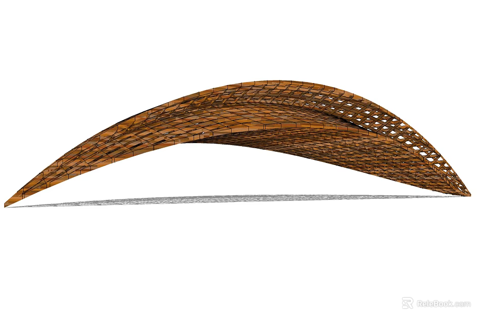 Curved Brown Woven Pergola Structure with Intricate Design and Wooden Material 3d model 