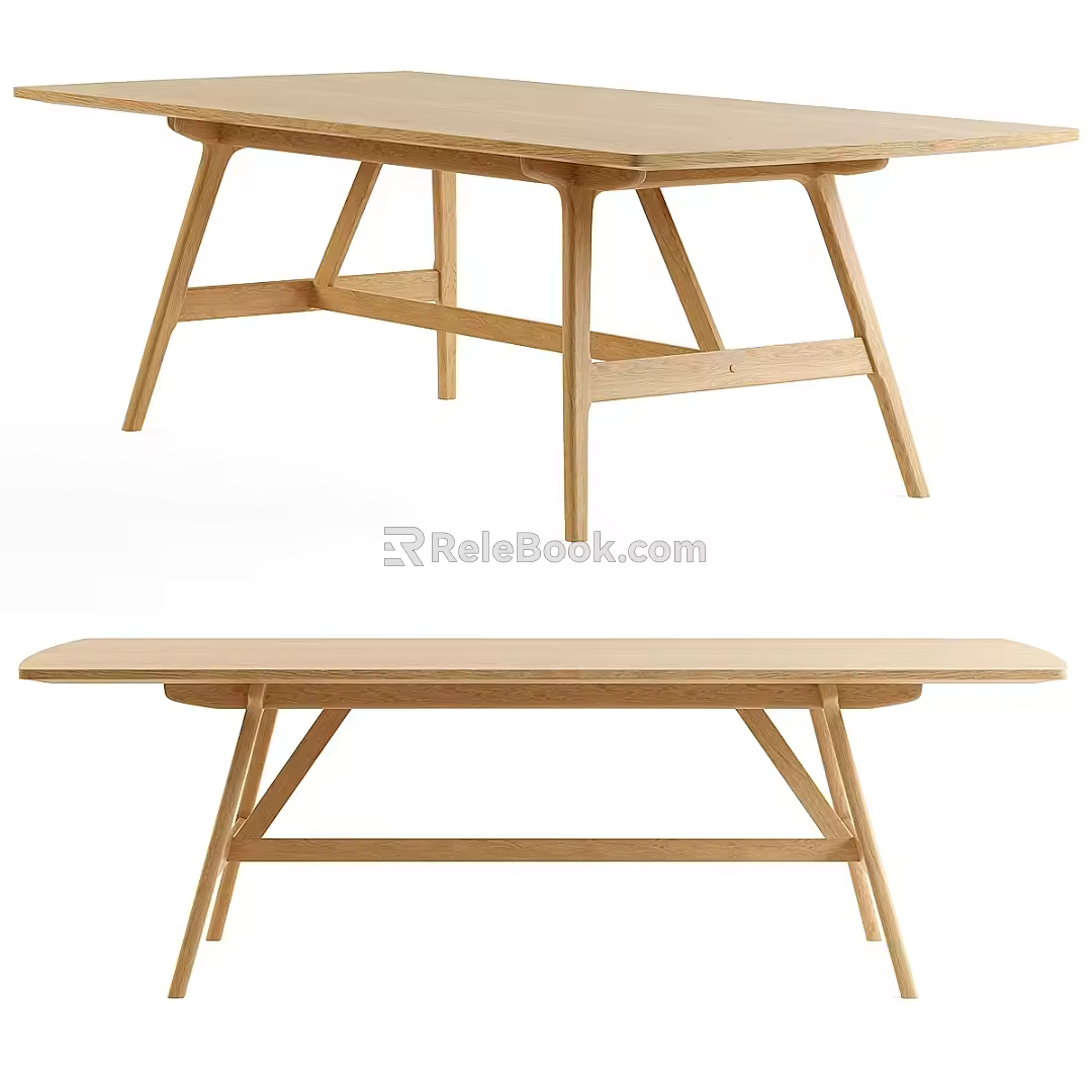 Modern Solid Wood Dining Table Long Table 3d model