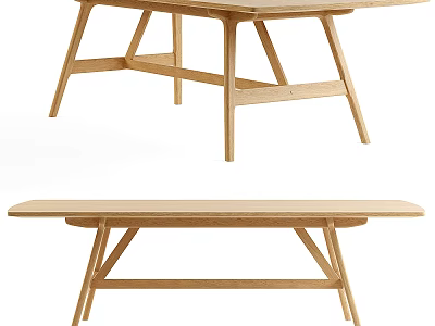 Modern Minimalist Wooden Dining Table With Natural Wood Finish And Unique Leg Design 3d model