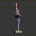 Woman With Blue Hair Practicing Single Leg Yoga Pose On Stone Platform
