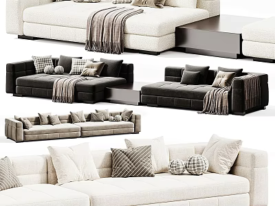 Modern Upholstered Sectional Sofas In Various Colors With Decorative Pillows And Throw Blankets 3d model
