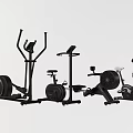 Modern Black Sports Equipment With Elliptical Trainer And Exercise Bike For Home Workout