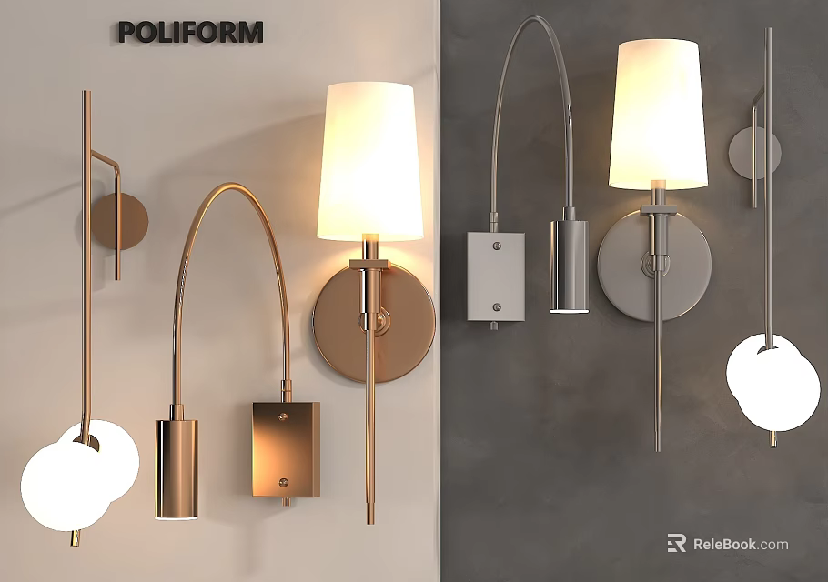 Modern Unique shaped Wall Lamps With Curved Metal Frame And Soft White Shade 3d model 