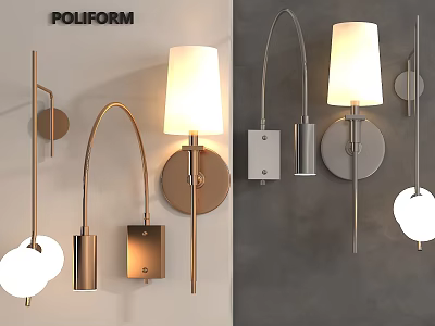 Modern Unique shaped Wall Lamps With Curved Metal Frame And Soft White Shade 3d model