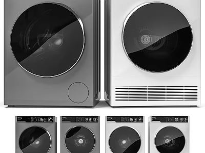 Modern Front Loading Washing Machine in Gray and White with Various Designs 3d model