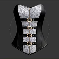 Elegant Black And White Corset With Floral Pattern And Metal Buckles