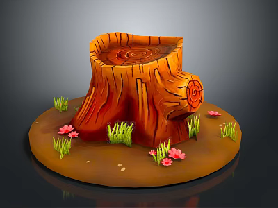Decorative Commercial Equipment Tree Stump Shaped With Green Grass And Pink Flowers 3d model