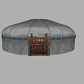 Traditional Yurt Circular Gray Exterior Open Door Revealing Colorful Carpet Interior Decor Blue Patterned Trim