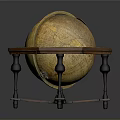 Vintage Decorative Globe On Hexagonal Wooden Stand With Detailed Map Design
