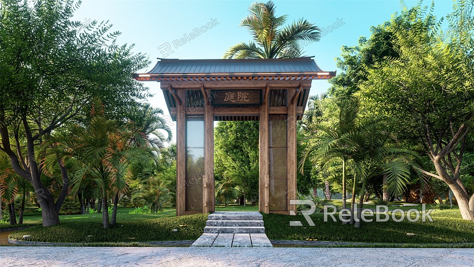 New Chinese Courtyard Door Garden Door Wooden Door model