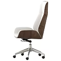 White Leather Office Chair With Wooden Accent And Ergonomic Modern Design Metal Base