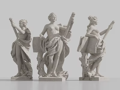 Elegant Classical Female Sculpture Carving With Scroll Holding Postures And Artistic Details 3d model