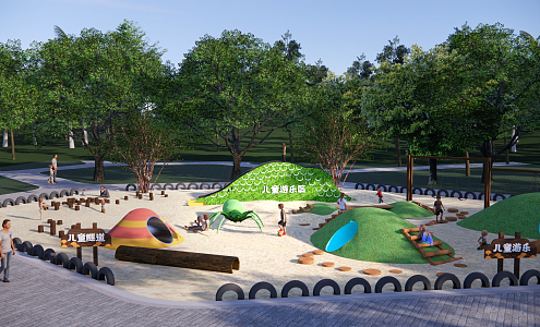 Modern Park Children's Play Area Non-Power Park Drill Barrel Tube Children's Tunnel Sand Pit Park Forest Nature Park 3d model