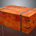 Orange Vintage Wooden Chest With Textured Surface Metal Straps And Handle