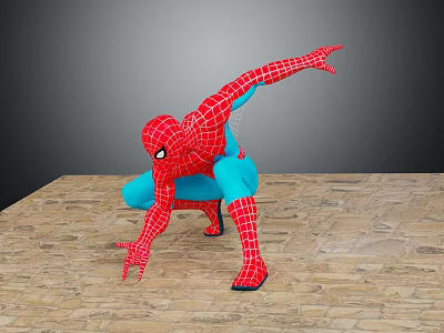 Spider Man Superhero In Red And Blue Costume Striking Dynamic Pose On Stone Floor 3d model