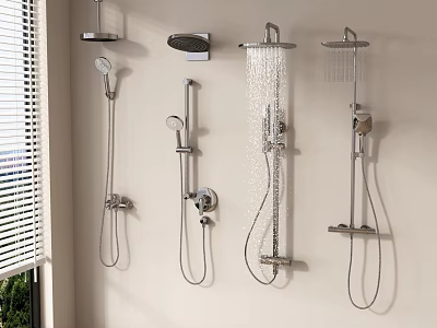 Various Modern Shower Systems Wall Mounted With Handheld Rainfall Heads And Water Flow 3d model
