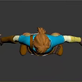 Game Character With Orange Hair Blue Tunic Yellow Sleeves Brown Belt And Orange Boots