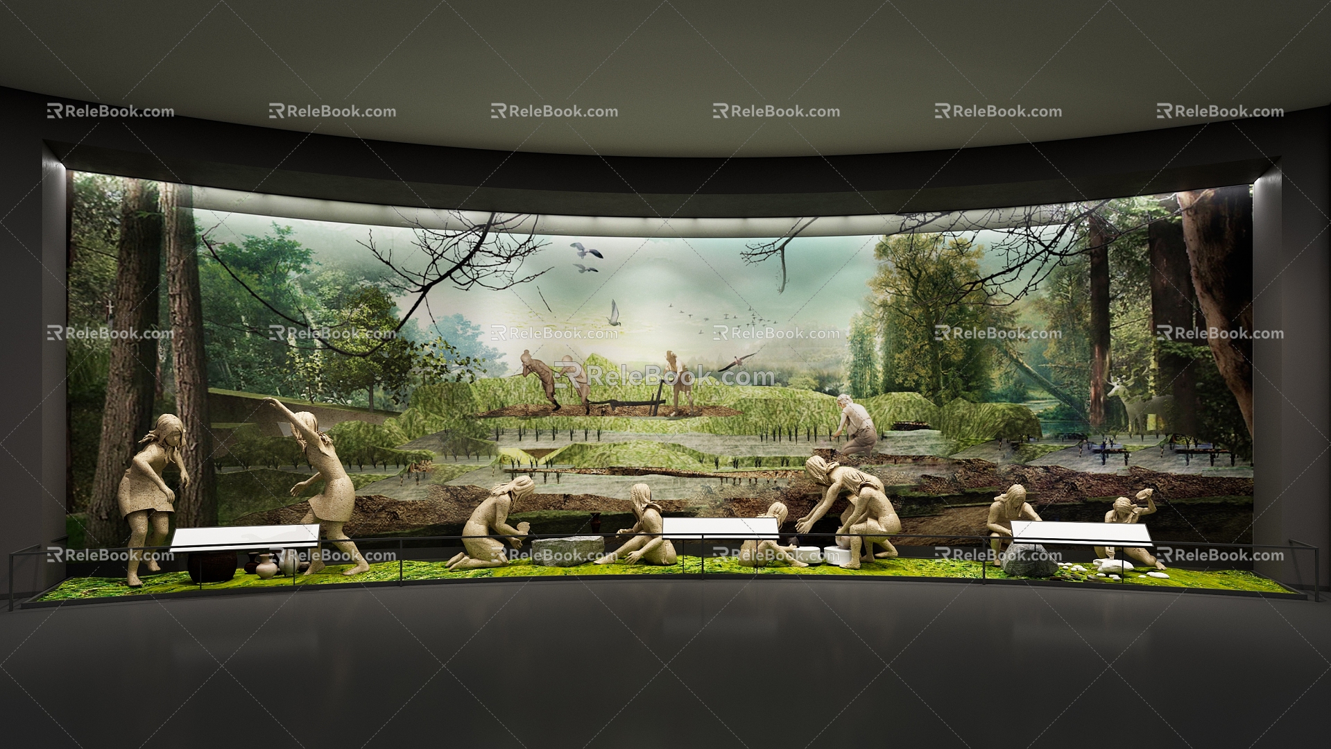 prehistoric civilization farming hunting life scene model