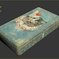 Teal Blue Decorative Storage Box With Gold Polka Dots Cat Wearing Hat Red Flower