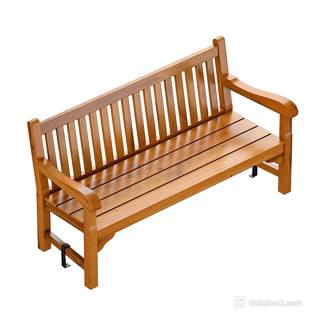 Wooden Outdoor Bench With Slatted Design And Armrests For Garden Patio Seating 3d model 
